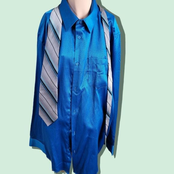 XL shiny blue dress shirt - Picture 1 of 2